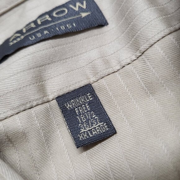 Arrow Mens Dress Shirt Satin Twill XXL 18.5 36/37 Button Up Long Sleeve Beige - Picture 6 of 15